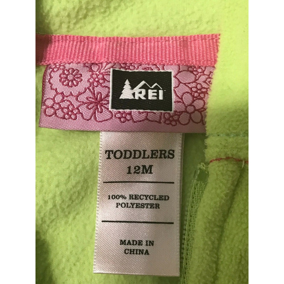 REI Baby Size 12 Months Lime Green Butterfly Fleece Full Zip Hooded Jacket - Picture 9 of 10